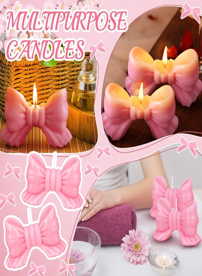 MTLEE 12 Pcs Pink Birthday Candles Pink Bow Birthday Decorations Decorative Soy Wax Candle for Coquette Party Table Photo Prop Girl 1st 2nd Women Supplies Gift - Image 3