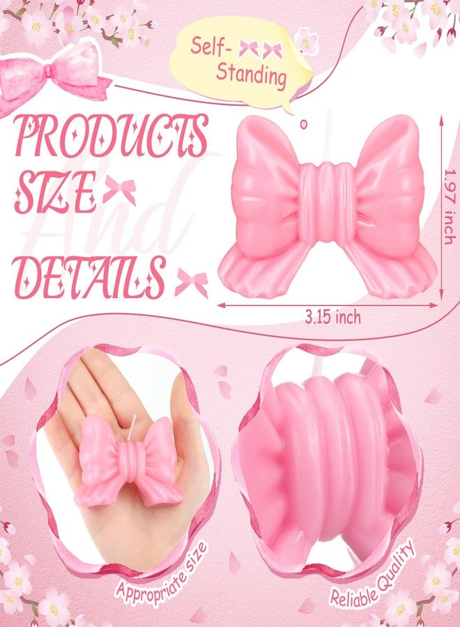 MTLEE 12 Pcs Pink Birthday Candles Pink Bow Birthday Decorations Decorative Soy Wax Candle for Coquette Party Table Photo Prop Girl 1st 2nd Women Supplies Gift - Image 2