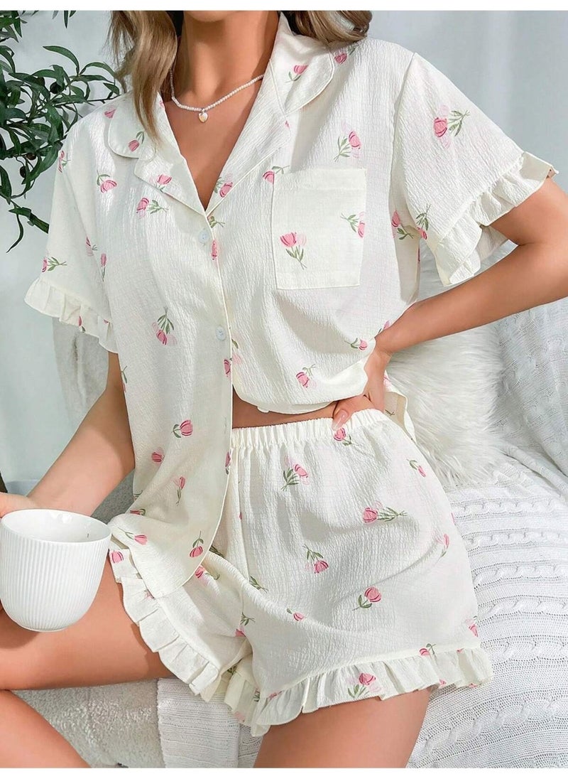 Floral Printed Ruffle Pajama Set - pzsku/ZA7833A49E3B256E6C864Z/45/_/1740651863/379c025d-b8ef-46c6-a78e-bef3a7cb7104