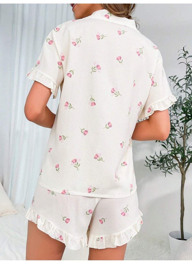 Bella Notte Floral Printed Ruffle Pajama Set  - Image 5
