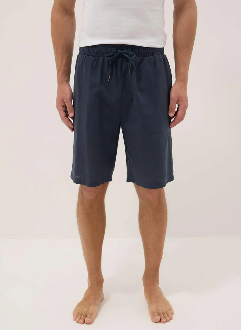 Ovs OVS Blue Cotton And Linen Blend Pyjama Shorts, Regular Fit