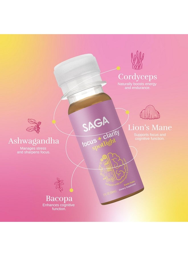 SAGA Organic Focus Shots | Contains Nootropics, Adaptogens, & Mushrooms - Bacopa & Ashwagandha | High Bioavailability & Fast Onset | No Jitters & Boosts Productivity | Exotic Guava 2oz Shots(12-Pack) - Image 2