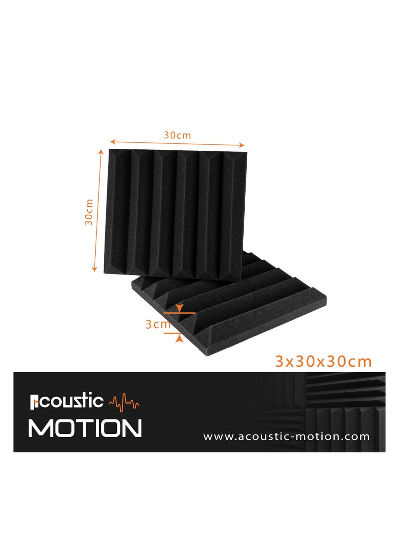 أكويستك موشان اكوستيك موشن الواح اسفنجية مقاومة للصوت مع مجموعة ذاتية اللصق من 12 قطعة مقاس 3 × 30 × 30 سم، الواح صوتية انيقة اساسية للاستوديو والتسجيل والمنزل والمكتب ومعالجة الغرف الصوتية - Image 2