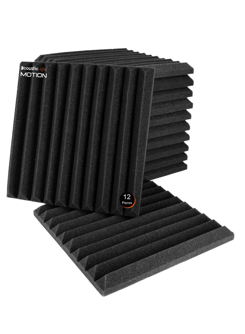 أكويستك موشان اكوستيك موشن الواح اسفنجية مقاومة للصوت مع مجموعة ذاتية اللصق من 12 قطعة مقاس 3 × 30 × 30 سم، الواح صوتية انيقة اساسية للاستوديو والتسجيل والمنزل والمكتب ومعالجة الغرف الصوتية - Image 1