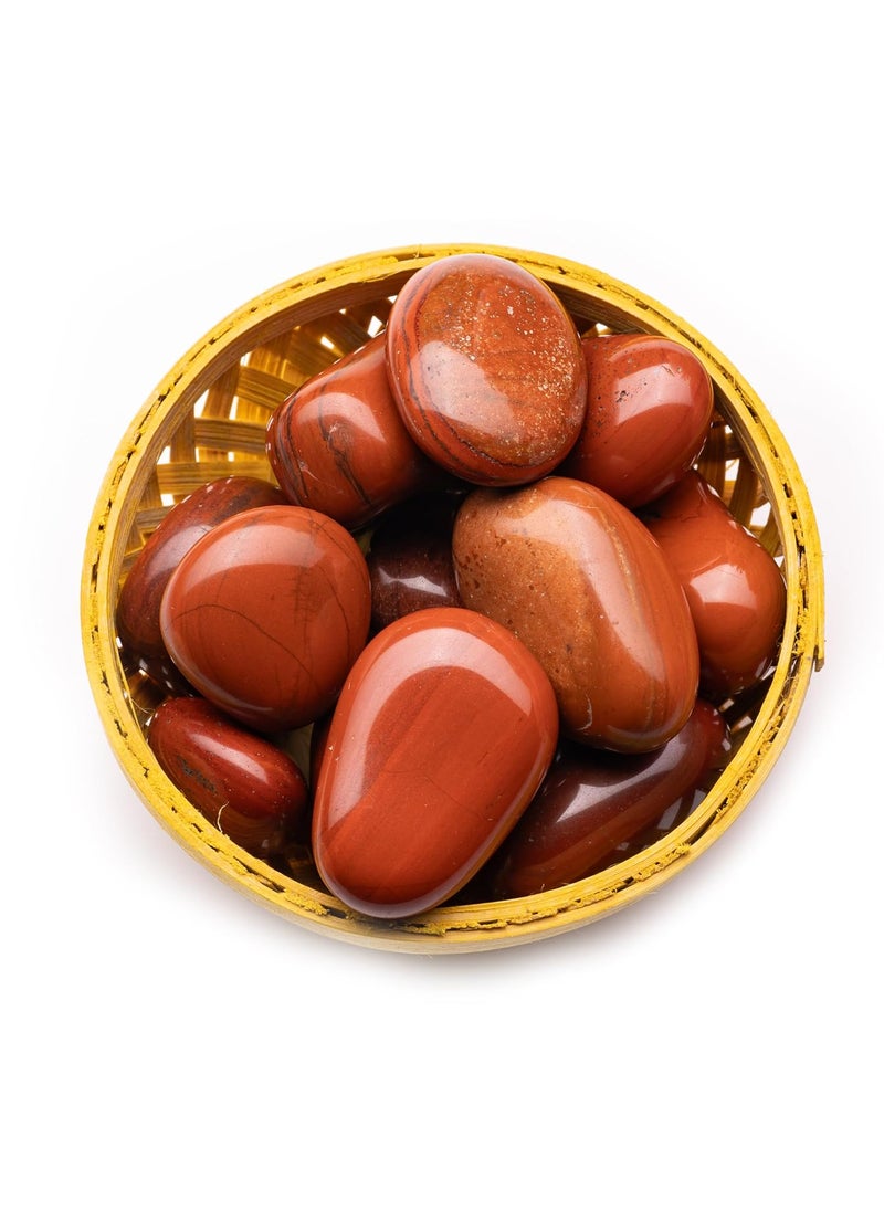 Plus Value Plus Value Natural Red Jasper Tumbled Stone Pebbles for Vastu Feng Shui Aura Chakra Reiki Healing Crystals Home Office Decor Showpiece Decoration 200grams Cane Basket  - Image 1