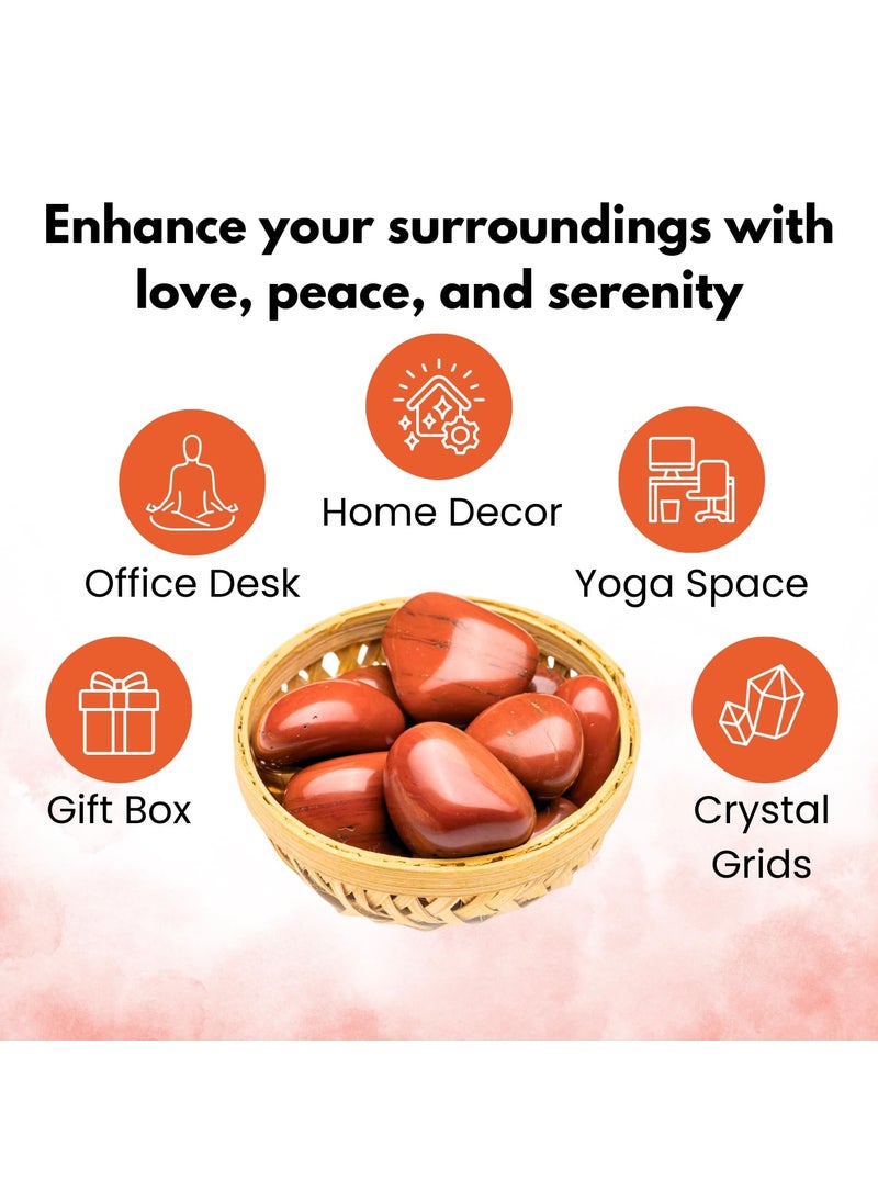 Plus Value Plus Value Natural Red Jasper Tumbled Stone Pebbles for Vastu Feng Shui Aura Chakra Reiki Healing Crystals Home Office Decor Showpiece Decoration 200grams Cane Basket  - Image 2