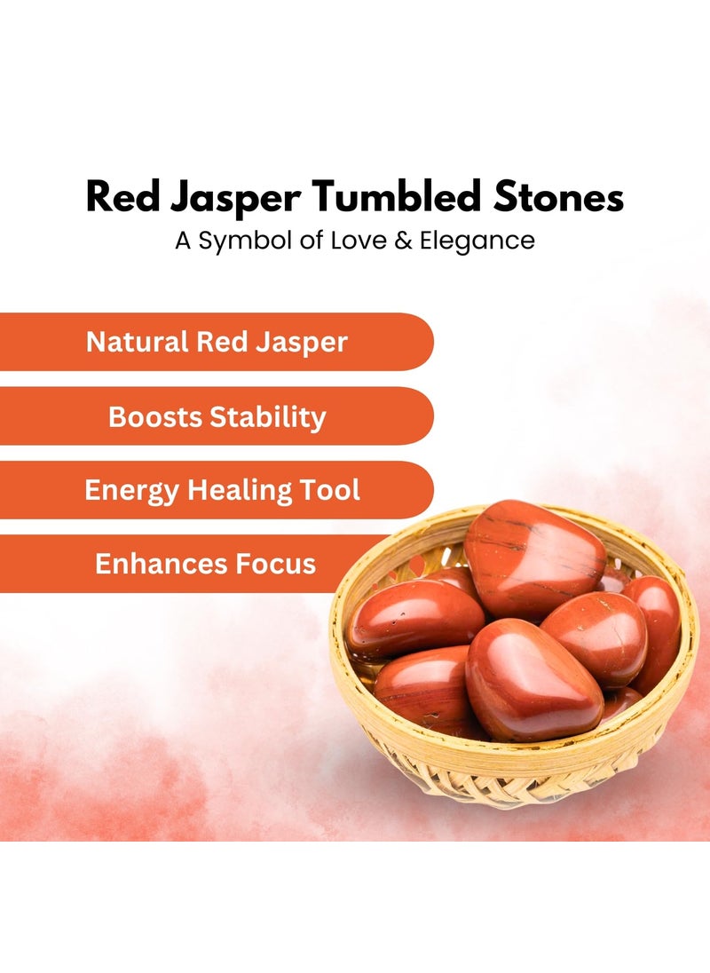 Plus Value Plus Value Natural Red Jasper Tumbled Stone Pebbles for Vastu Feng Shui Aura Chakra Reiki Healing Crystals Home Office Decor Showpiece Decoration 200grams Cane Basket  - Image 5