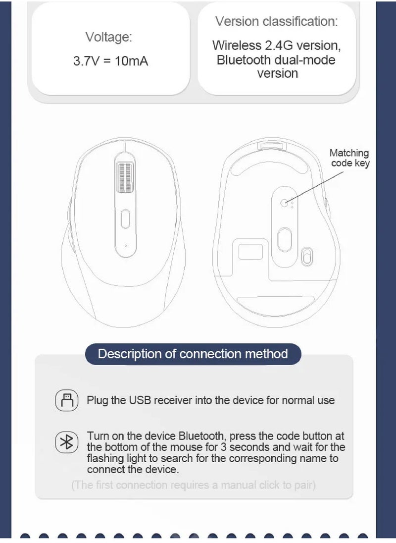 Protect - Wireless Dual Connectivity Mouse | Bluetooth 5.1 & 2.4GHz USB Type-C Rechargeable | Silent Office Mouse with 1200dpi Optical, 4 Buttons, Ergonomic Design | Compatible with MacBook, Windows & Android - Image 1
