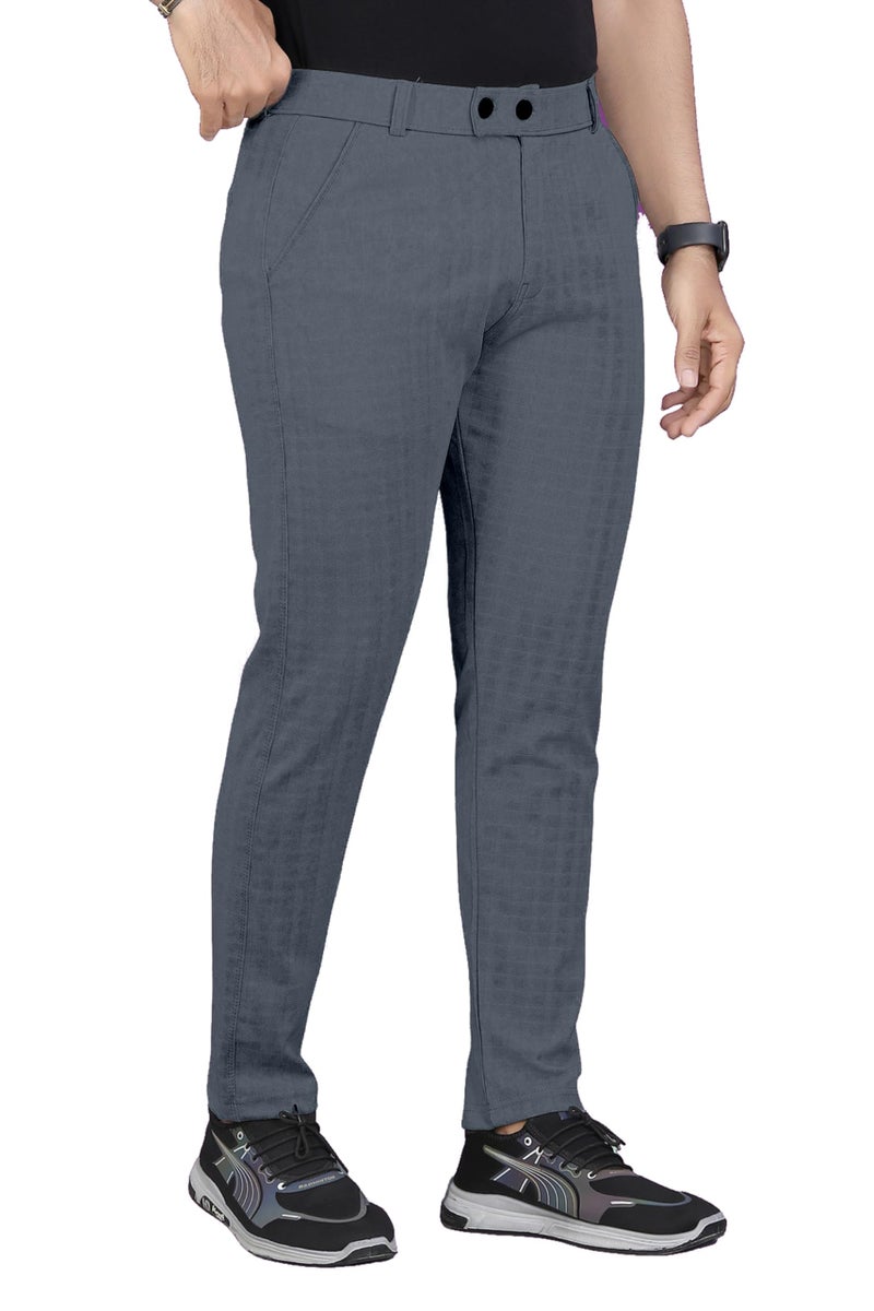 Mehrang Men's Casual Textured Slim Fit Trousers, Formal Pants with Button Closure, Side Pockets (in, Numeric, 32, Regular, Dark Grey) - Image 3