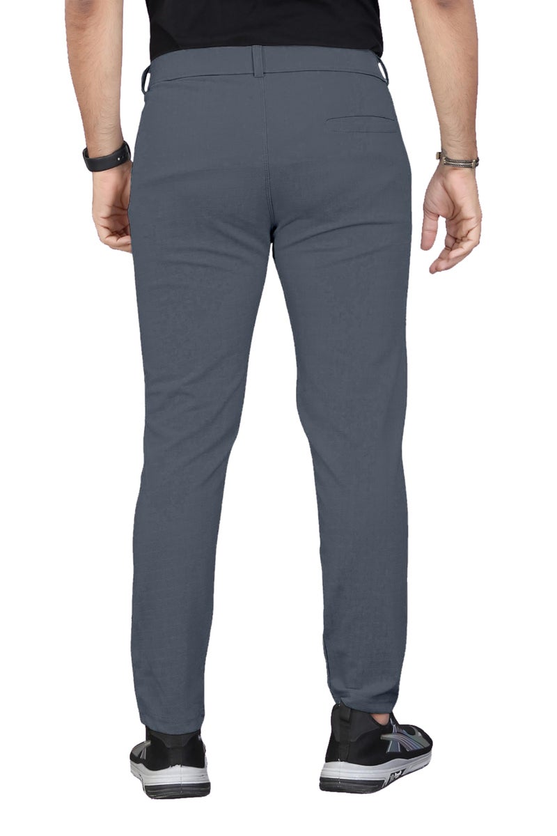 Mehrang Men's Casual Textured Slim Fit Trousers, Formal Pants with Button Closure, Side Pockets (in, Numeric, 32, Regular, Dark Grey) - Image 4
