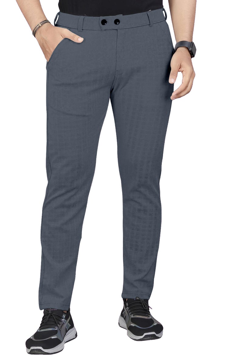 Mehrang Men's Casual Textured Slim Fit Trousers, Formal Pants with Button Closure, Side Pockets (in, Numeric, 32, Regular, Dark Grey) - Image 5