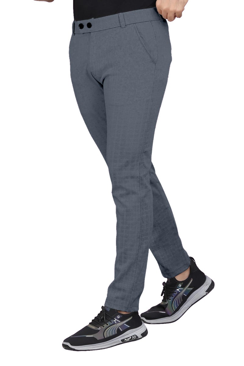 Mehrang Men's Casual Textured Slim Fit Trousers, Formal Pants with Button Closure, Side Pockets (in, Numeric, 32, Regular, Dark Grey) - Image 2