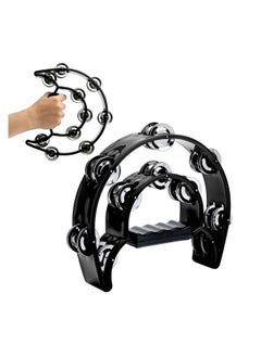 Generic Double Row Tambourine, Metal Jingles Hand Held Percussion Tambourine Musical Instrument Gifts for Kids and Adults (Black)  - Image 1