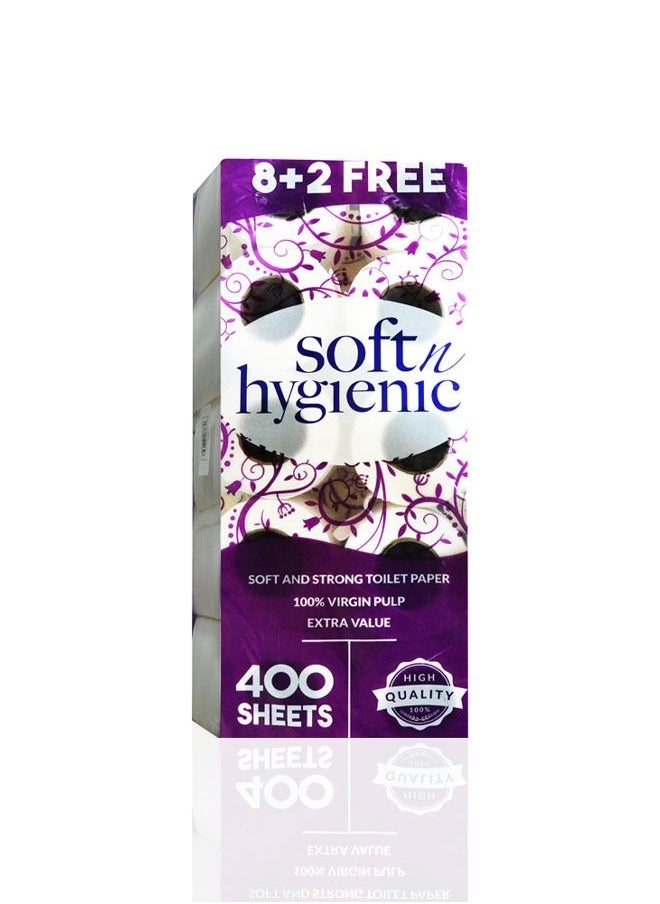 soft n hygienic Soft & Strong Toilet Tissue Rolls, 400 Sheets, White, Pack of 10 Rolls  - Image 1