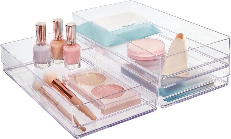 STORi SimpleSort 3-Piece Stackable Clear Drawer Organizer Set | 12" x 6" x 2" Rectangle Trays | Wide Makeup Vanity Storage Bins and Office Desk Drawer Dividers | Made in USA - Image 1