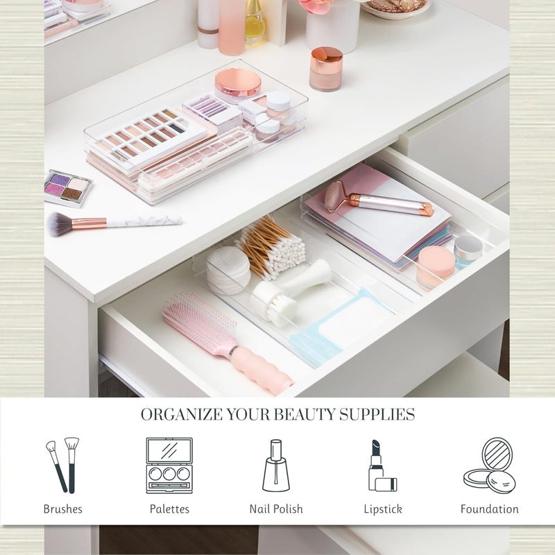 STORi SimpleSort 3-Piece Stackable Clear Drawer Organizer Set | 12" x 6" x 2" Rectangle Trays | Wide Makeup Vanity Storage Bins and Office Desk Drawer Dividers | Made in USA - Image 3