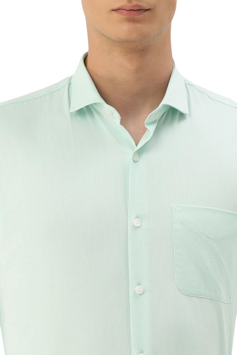 Peter England Men's Classic Textured Slim Fit Full Sleeve Shirt | Wonder Fabric | Cotton Rich | Premium Dobby Green - Image 4