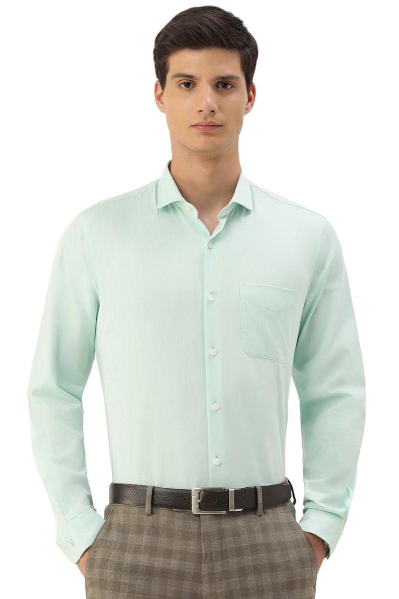 Peter England Men's Classic Textured Slim Fit Full Sleeve Shirt | Wonder Fabric | Cotton Rich | Premium Dobby Green - Image 1
