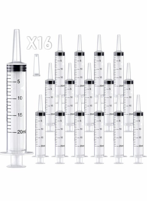20ml Plastic Syringe, Large Syringes Tools for Liquid, Sterile and Individually Sealed for Measuring, Watering, Refilling, Feeding Pets, Scientific Labs, Oil or Glue Applicator, 16 Pack