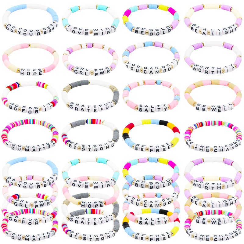 yesaior 64 Pcs Inspirational Friendship Bracelets Bulk Easter Adjustable Colorful Motivational Beaded Bracelets Encourage for Women Men Friendsgiving Gifts Home Office Party Supplies - Image 1