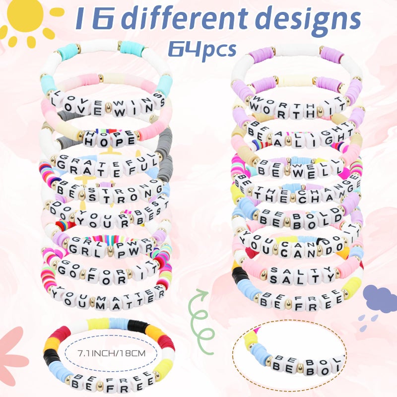 yesaior 64 Pcs Inspirational Friendship Bracelets Bulk Easter Adjustable Colorful Motivational Beaded Bracelets Encourage for Women Men Friendsgiving Gifts Home Office Party Supplies - Image 2