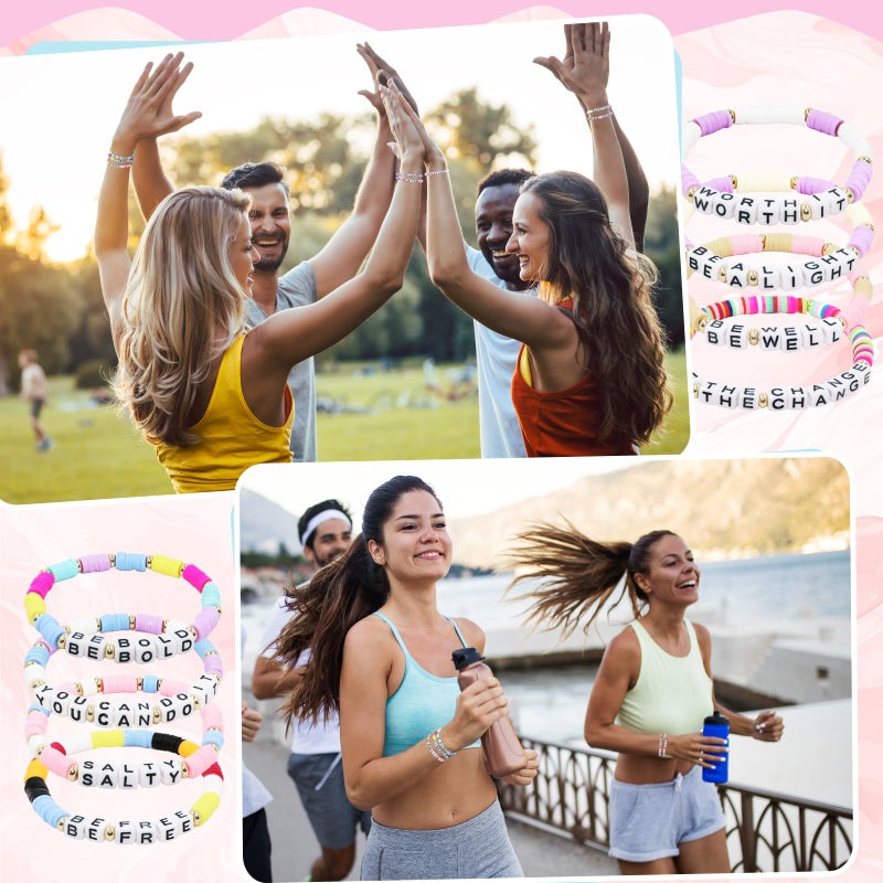yesaior 64 Pcs Inspirational Friendship Bracelets Bulk Easter Adjustable Colorful Motivational Beaded Bracelets Encourage for Women Men Friendsgiving Gifts Home Office Party Supplies - Image 3