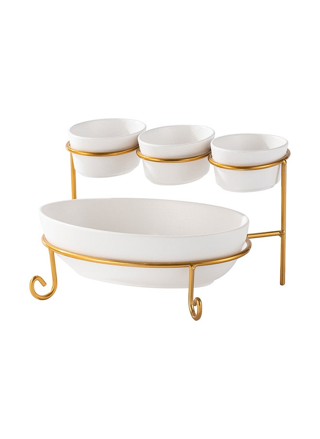 Shallow Porcelain 2-Tier Oval Serving Set with Gold Stand Rack - 3x 10cm and 1x 24cm - pzsku/ZA7839D76E605DD6639B1Z/45/_/1710924053/b5f87134-64c7-47e7-b861-89d40e3bbda3