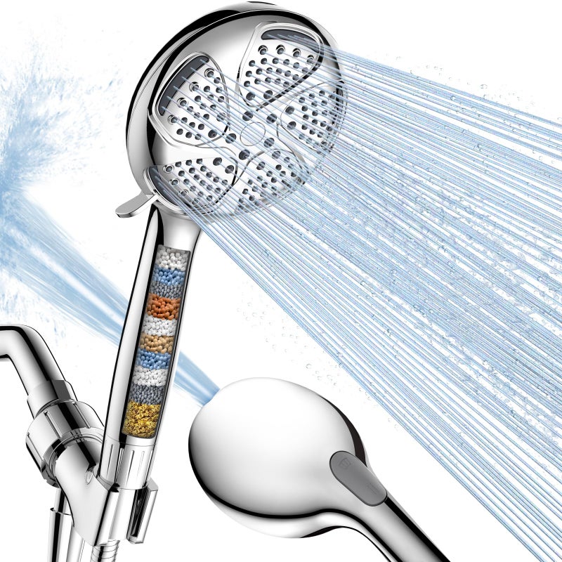 FEELSO Filtered Shower Head with Handheld, High Pressure 7 Spray Showerhead with Filters for Hard Water - Remove Chlorine, Reduce Dry Itchy Skin, Anti-clog Nozzles, Power Wash to Clean Tub, Tile & Pet - Image 1
