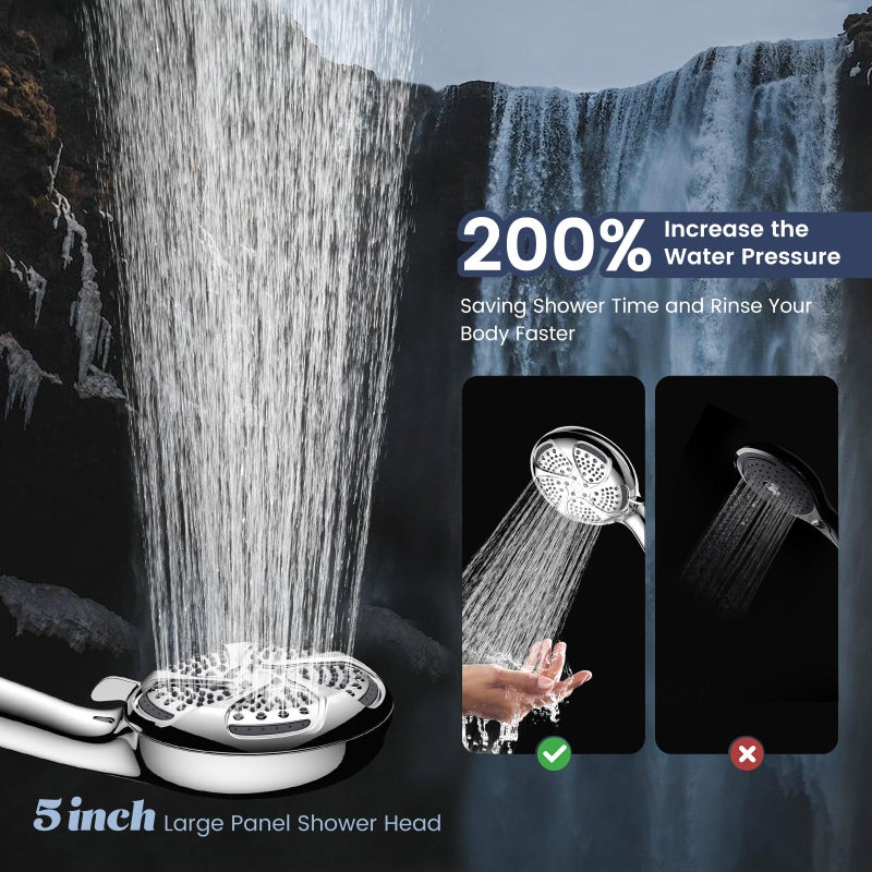 FEELSO Filtered Shower Head with Handheld, High Pressure 7 Spray Showerhead with Filters for Hard Water - Remove Chlorine, Reduce Dry Itchy Skin, Anti-clog Nozzles, Power Wash to Clean Tub, Tile & Pet - Image 2
