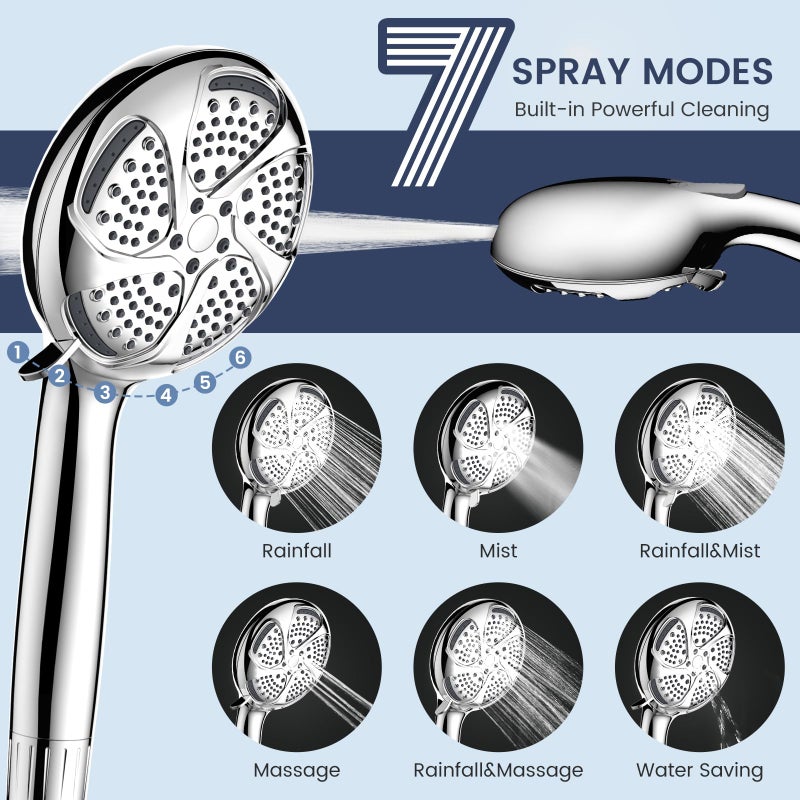 FEELSO Filtered Shower Head with Handheld, High Pressure 7 Spray Showerhead with Filters for Hard Water - Remove Chlorine, Reduce Dry Itchy Skin, Anti-clog Nozzles, Power Wash to Clean Tub, Tile & Pet - Image 5