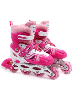 EASY FUTURE Inline Skates Adjustable Size Roller Skates with Flashing Wheels for Outdoor Indoor Children Skate Shoes for Boys and Girls Pink Color  - Image 1