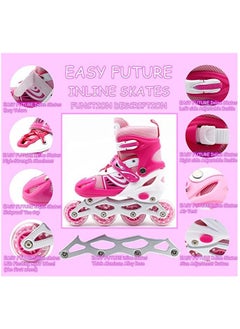 EASY FUTURE Inline Skates Adjustable Size Roller Skates with Flashing Wheels for Outdoor Indoor Children Skate Shoes for Boys and Girls Pink Color  - Image 2