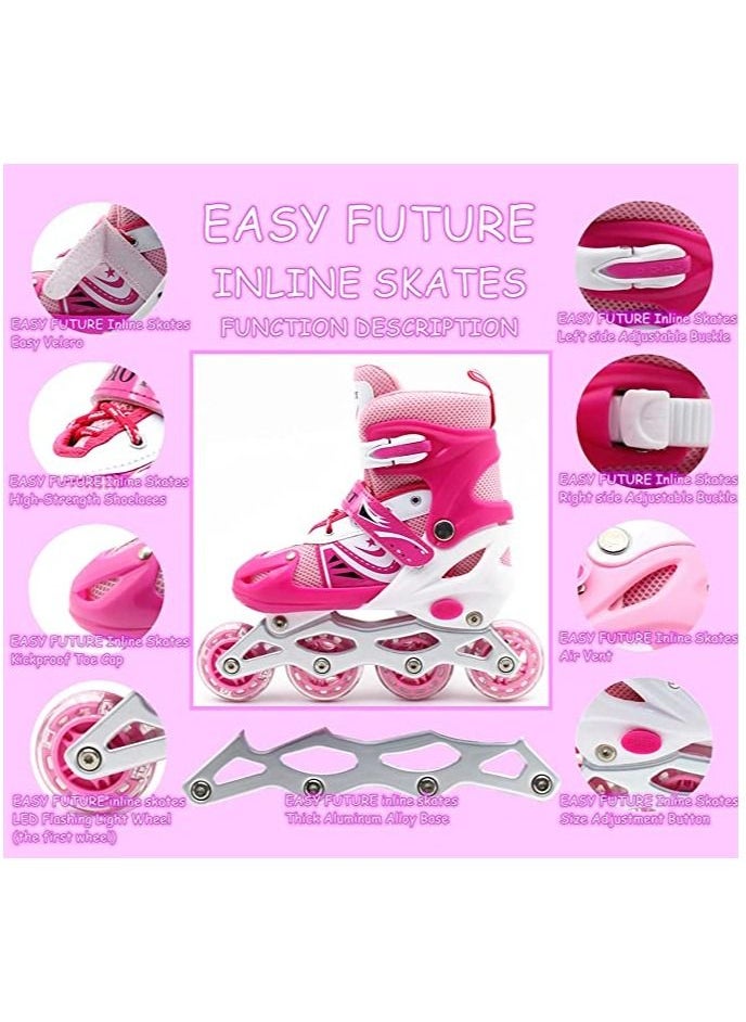EASY FUTURE Inline Skates Adjustable Size Roller Skates with Flashing Wheels for Outdoor Indoor Children Skate Shoes for Boys and Girls Pink Color  - Image 2