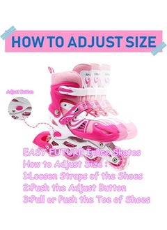 EASY FUTURE Inline Skates Adjustable Size Roller Skates with Flashing Wheels for Outdoor Indoor Children Skate Shoes for Boys and Girls Pink Color  - Image 3