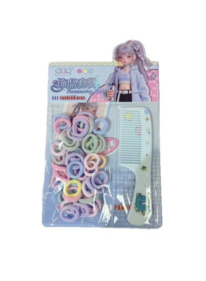 Children's Hair Care Accessory Set - Includes soft hair ties and a cartoon-themed comb - Assorted Colors - Image 2
