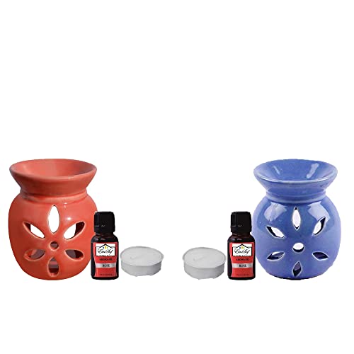 EIN SOF Ceramic Oil Diffuser for Home Fragrance - Set of 2 Room Fragrance Diffuser, Perfume Diffuser for Home, Aroma Therapy Diffuser Oil lamp (Red & Blue) - Image 1