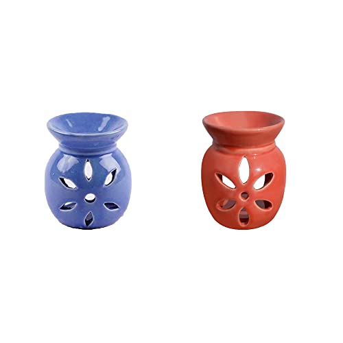 EIN SOF Ceramic Oil Diffuser for Home Fragrance - Set of 2 Room Fragrance Diffuser, Perfume Diffuser for Home, Aroma Therapy Diffuser Oil lamp (Red & Blue) - Image 2