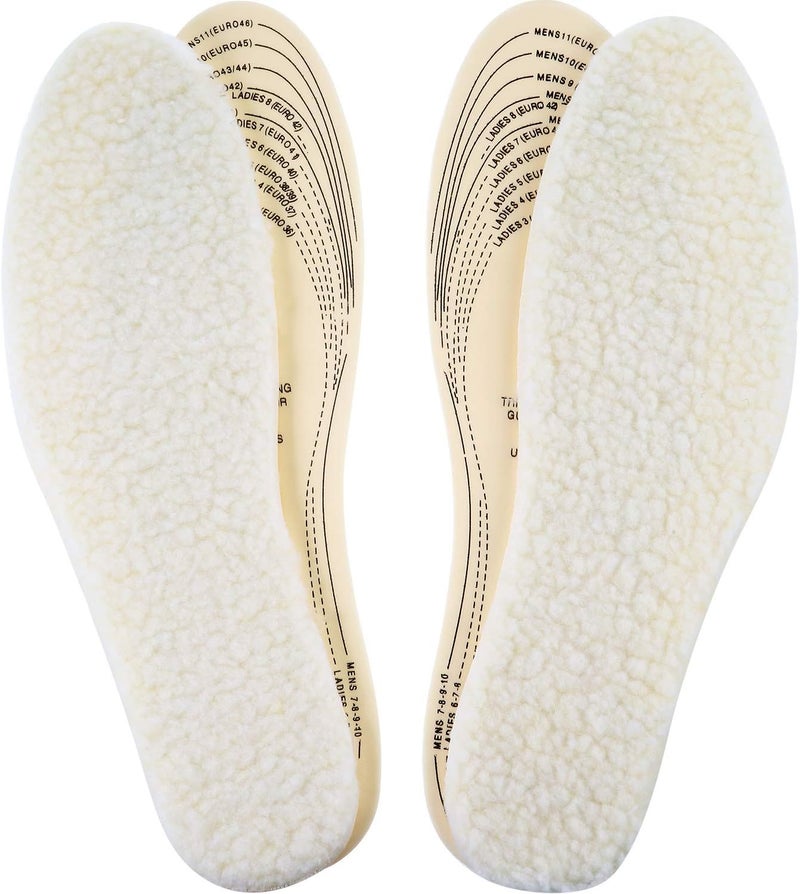 Frienda 2 Pairs Wool Shoe Insoles for Cold Weather Cut to Size Fluffy Shoes Insert Unisex All Size Inner Insole Cosy Warm with Dimension Chart Imitation Wool Insoles, Beige