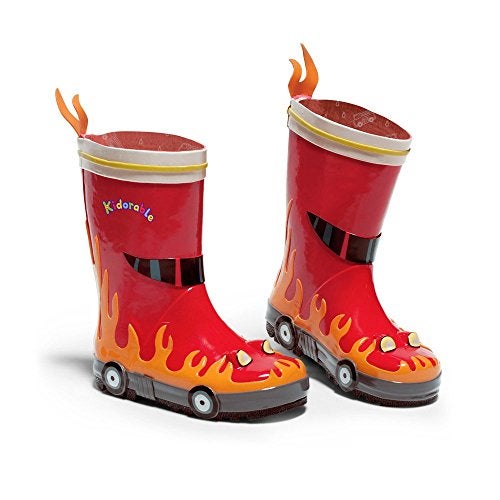 KIDORABLE Little Boys' Fireman Rain Boots, Red, 6 M US Toddler - Image 1
