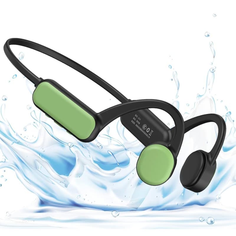 IHAO Swimming Headphones True Bone Conduction Open Ear Headset MP3 Player Builtin 16G Memory IP68 Underwater Waterproof Stereo Bluetooth Earphone for Driving Bicycling Running SkiingGreen - Image 2