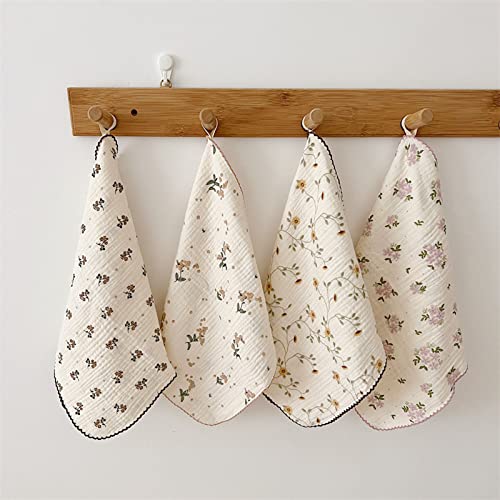 BuLuTu 4 Pack Cotton Muslin Cleaning Towels Shabby Chic Floral Washcloths for Home Kitchen 11x11 Inches Super Absorbent MultiPurpose Cleaning Rags Durable Dish Rags - Image 1