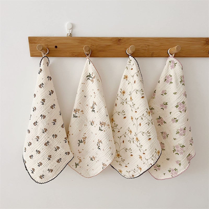 BuLuTu 4 Pack Cotton Muslin Cleaning Towels Shabby Chic Floral Washcloths for Home Kitchen 11x11 Inches Super Absorbent MultiPurpose Cleaning Rags Durable Dish Rags - Image 2