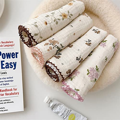BuLuTu 4 Pack Cotton Muslin Cleaning Towels Shabby Chic Floral Washcloths for Home Kitchen 11x11 Inches Super Absorbent MultiPurpose Cleaning Rags Durable Dish Rags - Image 3