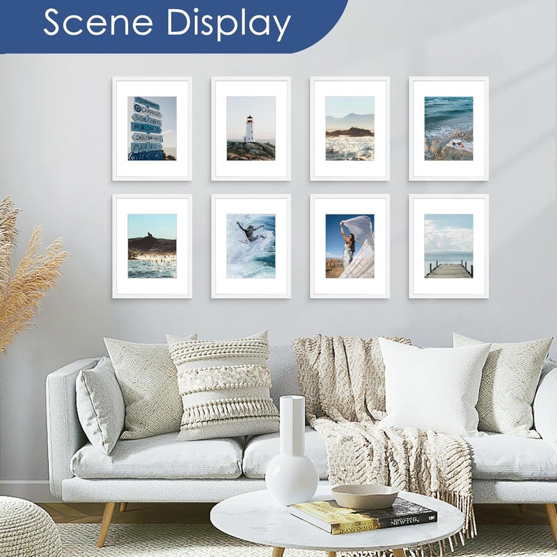 PEALSN 12x16 Picture Frame Set of 6, Display Pictures 8.5x11 with Mat or 12x16 without Mat for Wall Mounting Display, Photo Frames Collage for Wall Decor, White. - Image 2