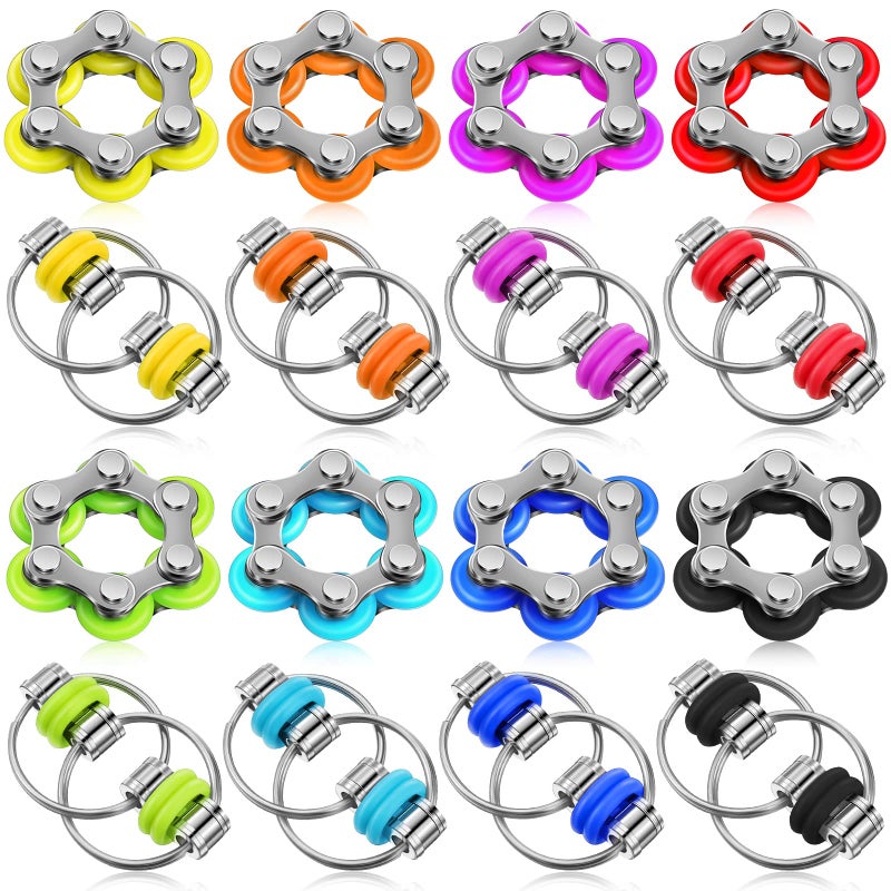 CHENGU 16 Pcs Fidget Toys Set Include 8 Six Roller Chain and 8 Key Flippy Chain Stress Reducer Anxiety Relief Bike Toys for Teens Adults ADHD Add Autism Bright - Image 4