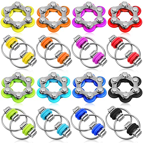 CHENGU 16 Pcs Fidget Toys Set Include 8 Six Roller Chain and 8 Key Flippy Chain Stress Reducer Anxiety Relief Bike Toys for Teens Adults ADHD Add Autism Bright - Image 1