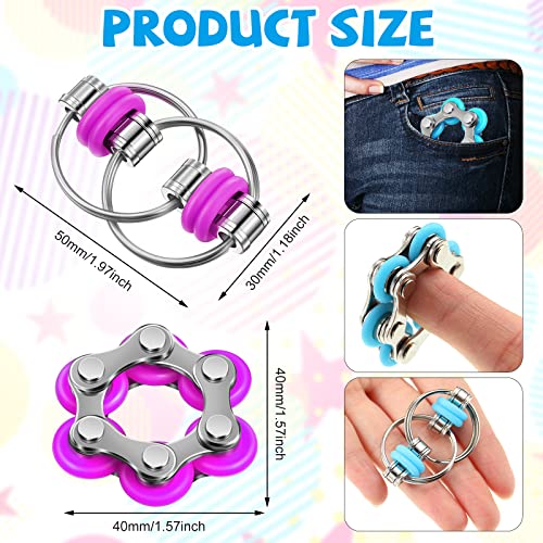 CHENGU 16 Pcs Fidget Toys Set Include 8 Six Roller Chain and 8 Key Flippy Chain Stress Reducer Anxiety Relief Bike Toys for Teens Adults ADHD Add Autism Bright - Image 5