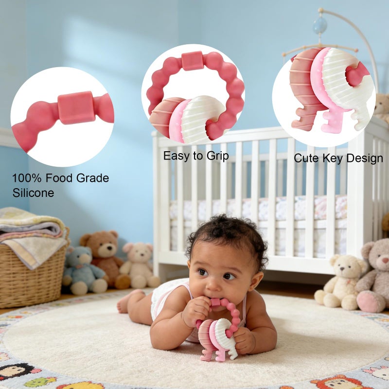 YAPROMO Baby Teething Keys - Soft Silicone Keys Teether, Cute Chew Toys for 3-18 Months Infants & Toddlers, Perfect for Baby Girls, BPA Free - Image 4