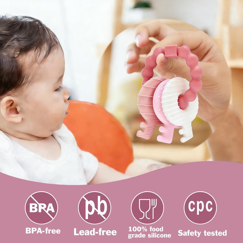 YAPROMO Baby Teething Keys - Soft Silicone Keys Teether, Cute Chew Toys for 3-18 Months Infants & Toddlers, Perfect for Baby Girls, BPA Free - Image 3