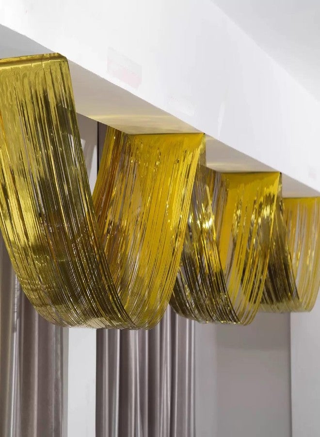 QFSH 2Pcs Metallic Foil Ceiling Fringe Curtains for Birthday Wedding Bridal Shower Party Decorations Hanging Decor 14.7ft (Gold) - Image 2